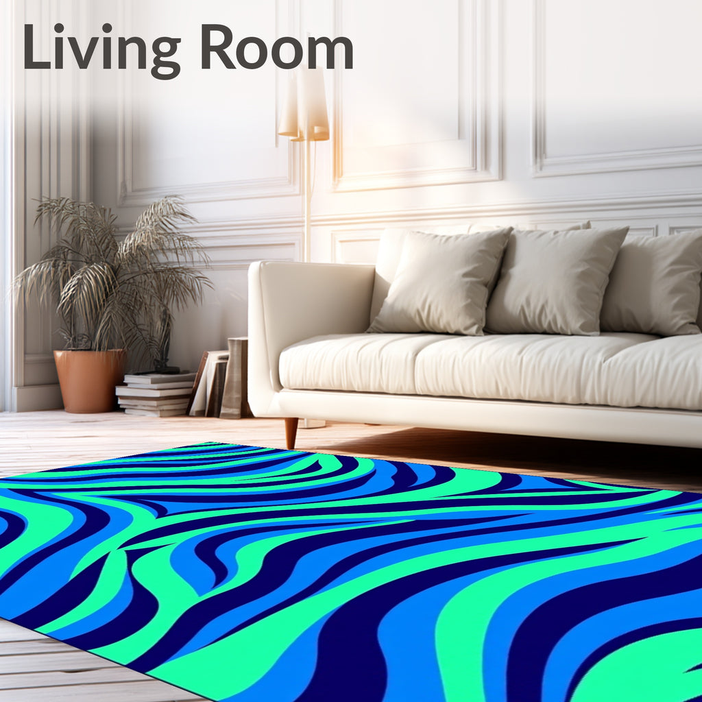 Dynamic Wavy Blue Green Pattern Rug