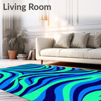 Dynamic Wavy Blue Green Pattern Rug