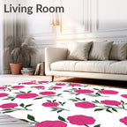 Pink Roses Botanical Pattern Rug