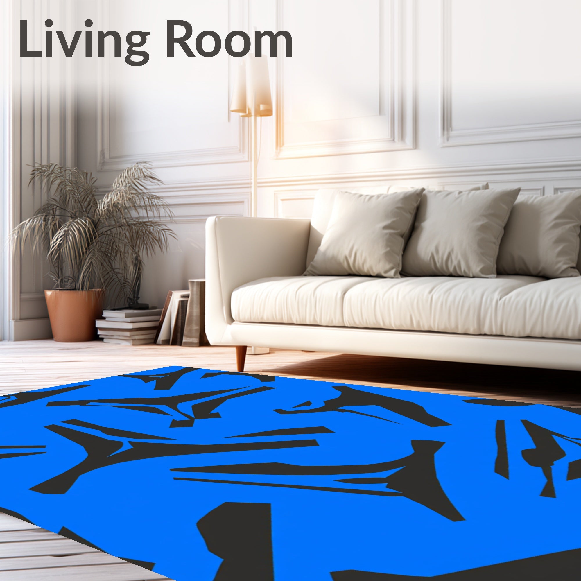 Abstract Blue Black Dynamic Shapes Rug