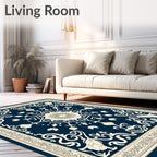 Classic Navy Floral Medallion Rug