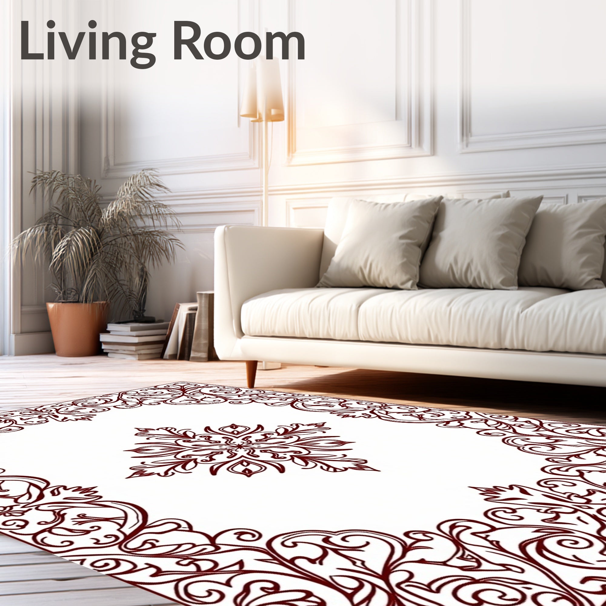 Ornate Vine Scrollwork Patterned Rug