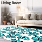 Teal Navy Floral Symmetry Rug