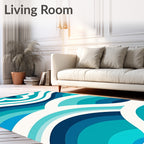 Aqua Blue Wavy Layered Pattern Rug