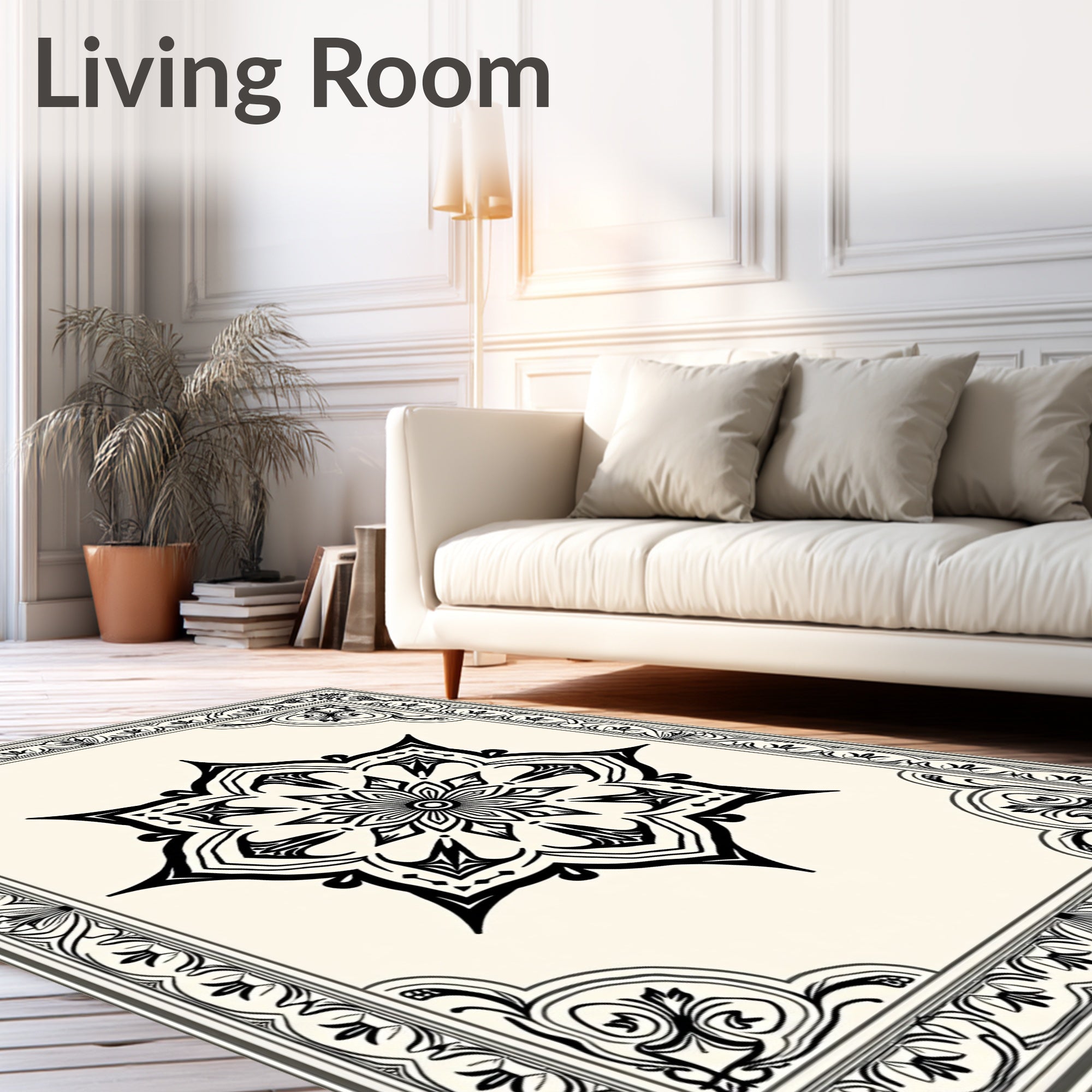 Elegant Black White Mandala Pattern Rug