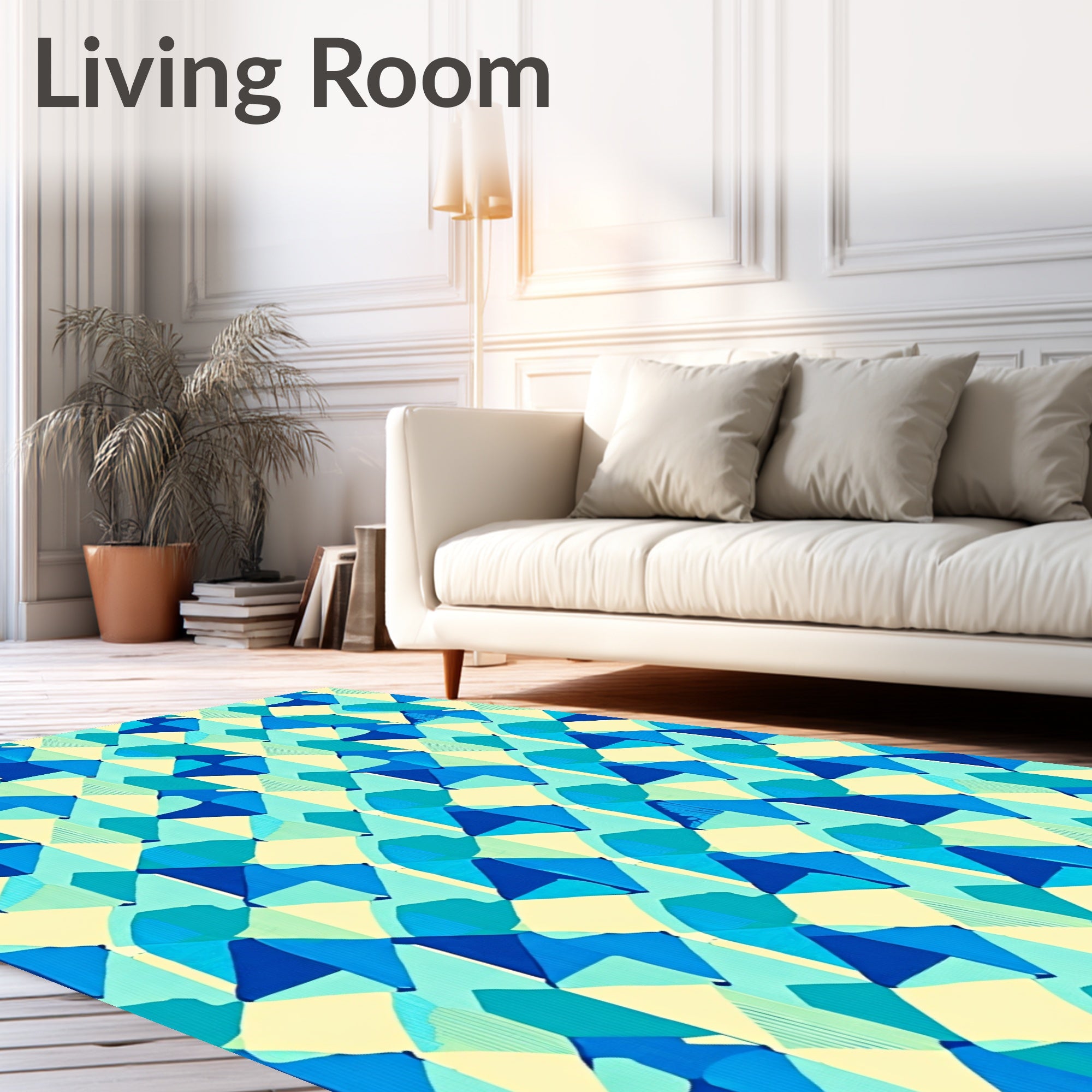 Geometric Abstract Aqua Blue Pattern Rug