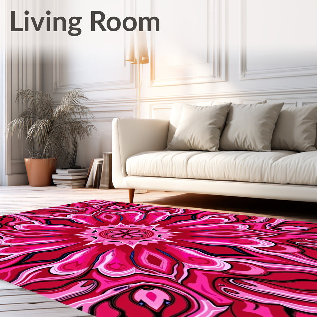 Vivid Pink Floral Kaleidoscope Pattern Rug
