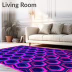 Bold Pink Blue Hexagon Geometric Design Rug