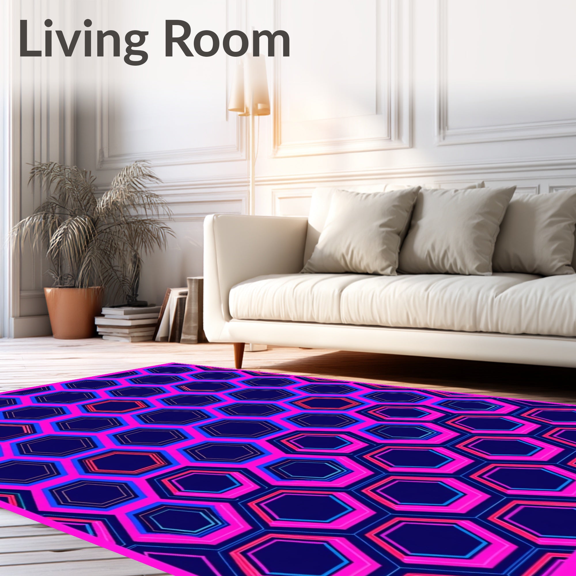 Bold Pink Blue Hexagon Geometric Design Rug