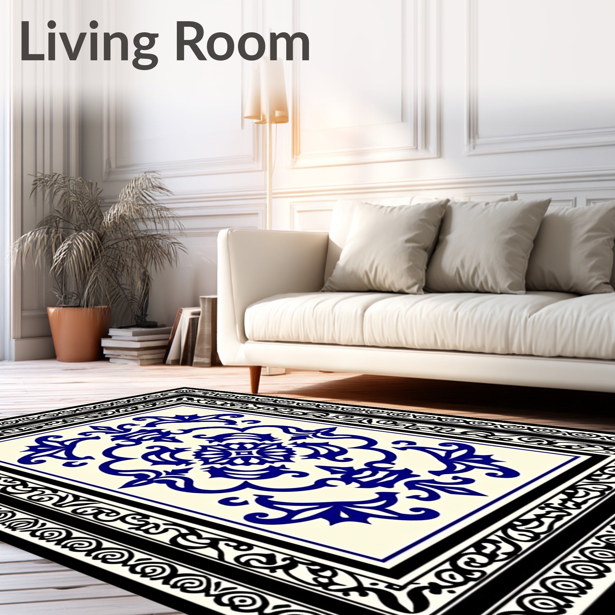 Ornate Blue Floral Symmetry Rug