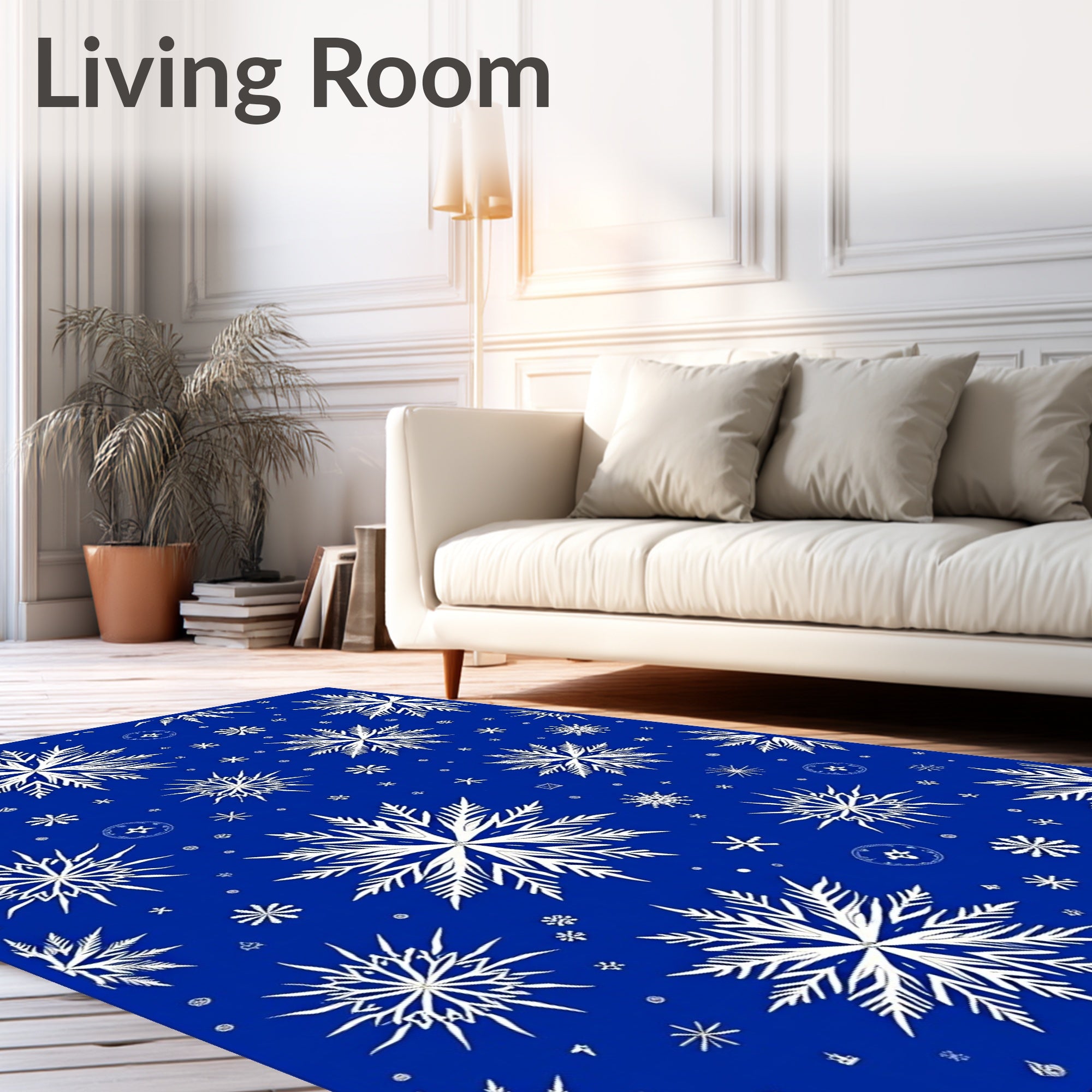 Deep Blue White Snowflake Array Rug