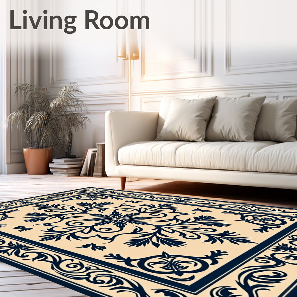 Classic Floral Medallion Dark Blue Rug