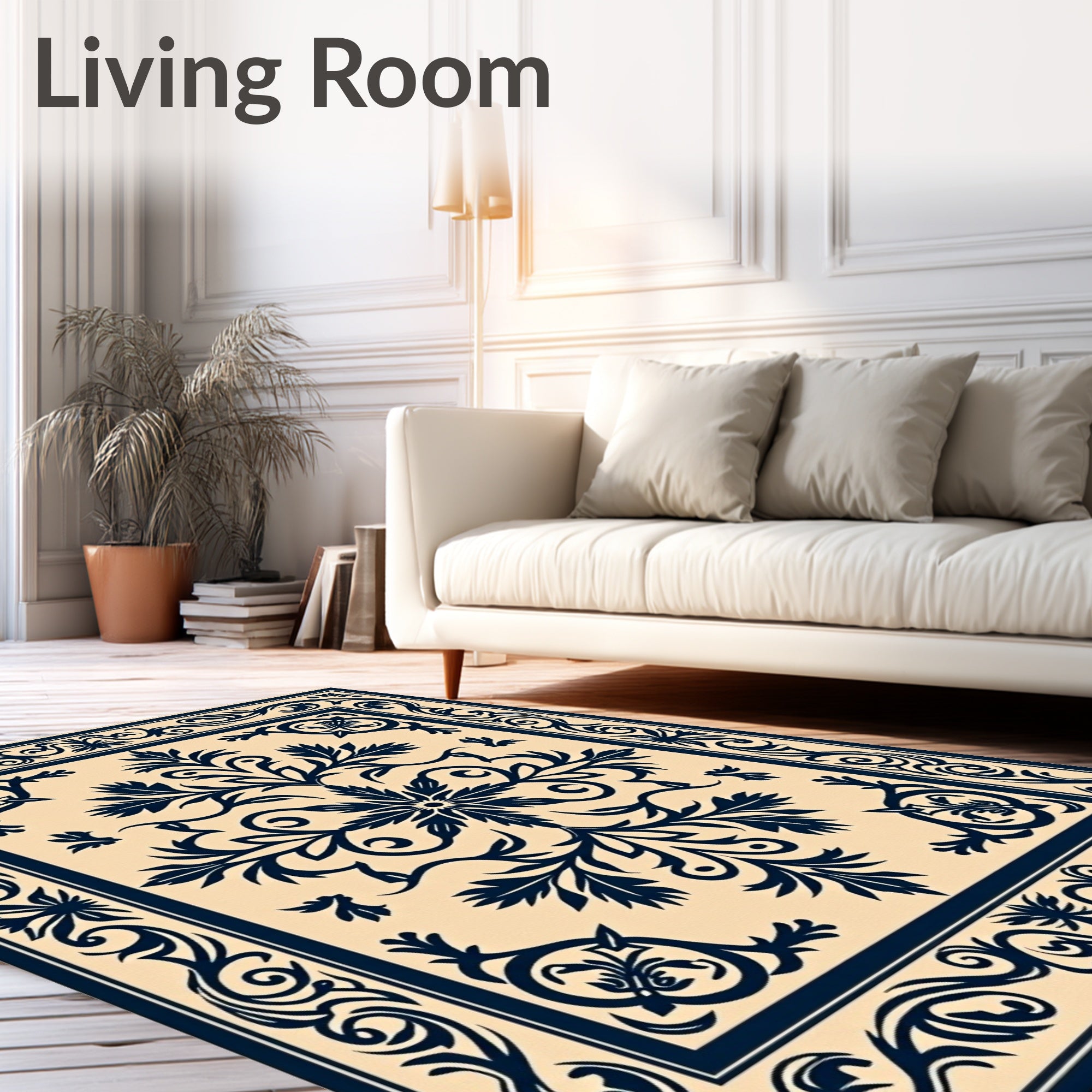 Classic Floral Medallion Dark Blue Rug