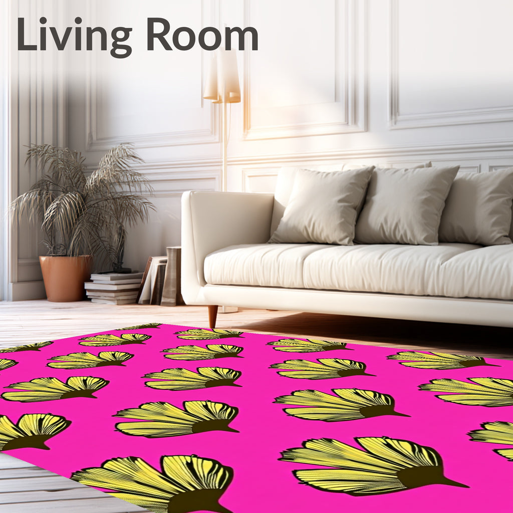 Bright Yellow Fan Flower Pattern Rug