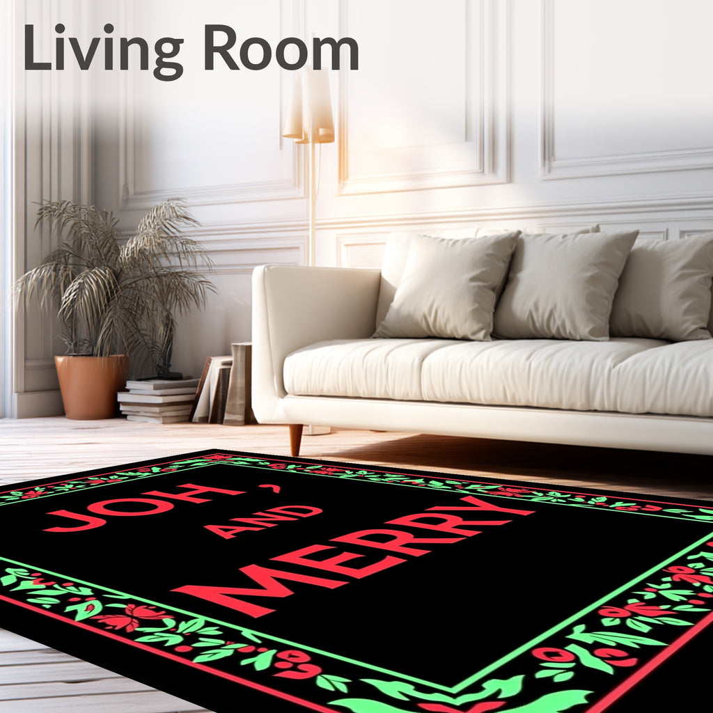 Red Green Floral Border Festive Greeting Rug