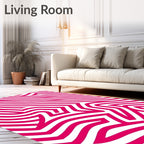 Bold Pink White Abstract Line Design Rug