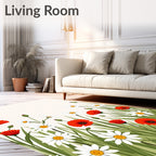 Wildflower Meadow Red Daisy Design Rug