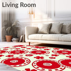 Playful Red Floral Circular Pattern Rug