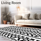 Black White Interlocking Abstract Pattern Rug