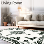 Ornate Black Leaf Motif Rug