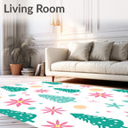 Whimsical Teal Christmas Tree Floral Clusters Rug