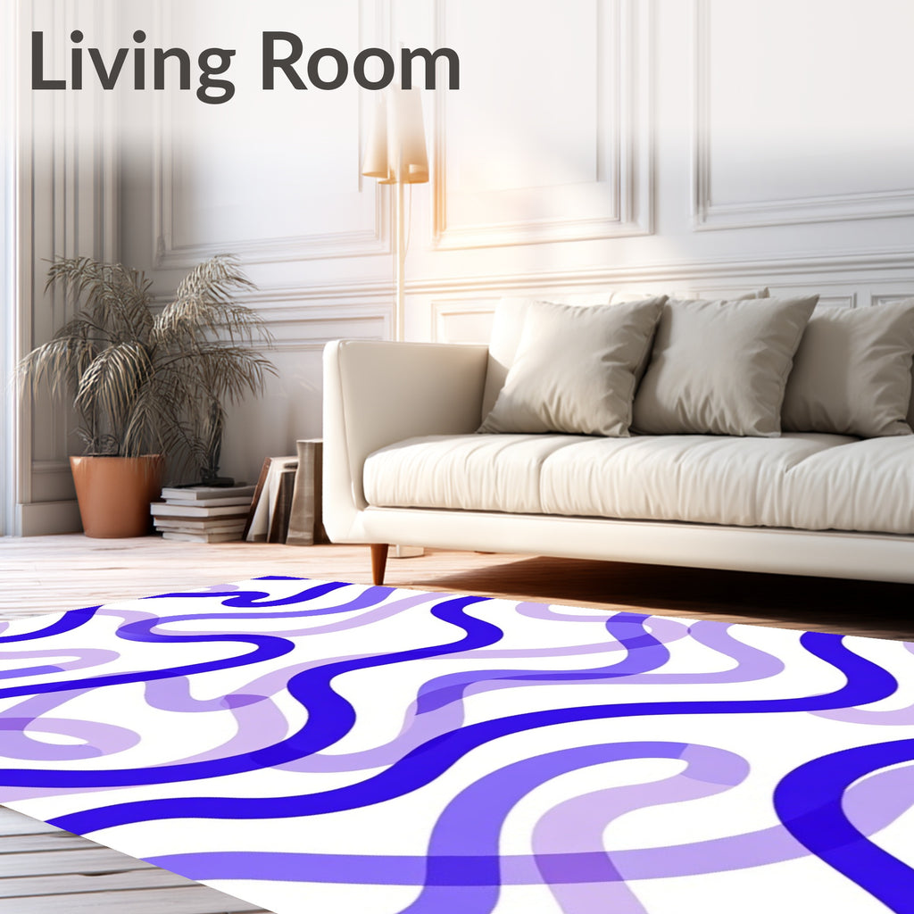Abstract Blue Wavy Line Design Rug