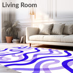 Abstract Blue Wavy Line Design Rug