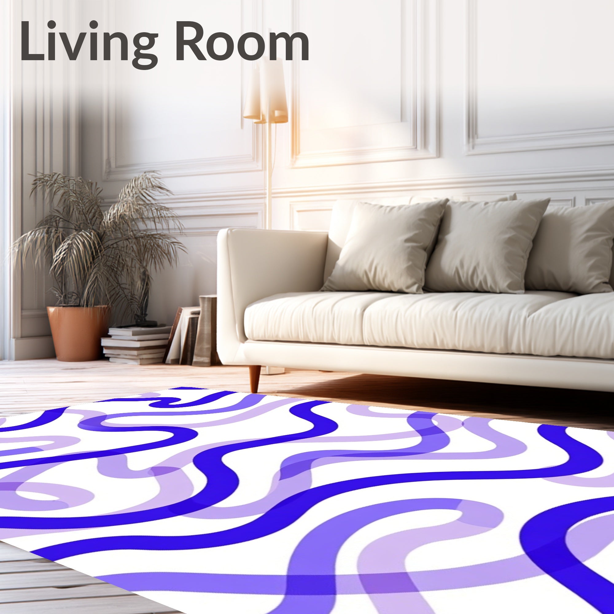 Abstract Blue Wavy Line Design Rug
