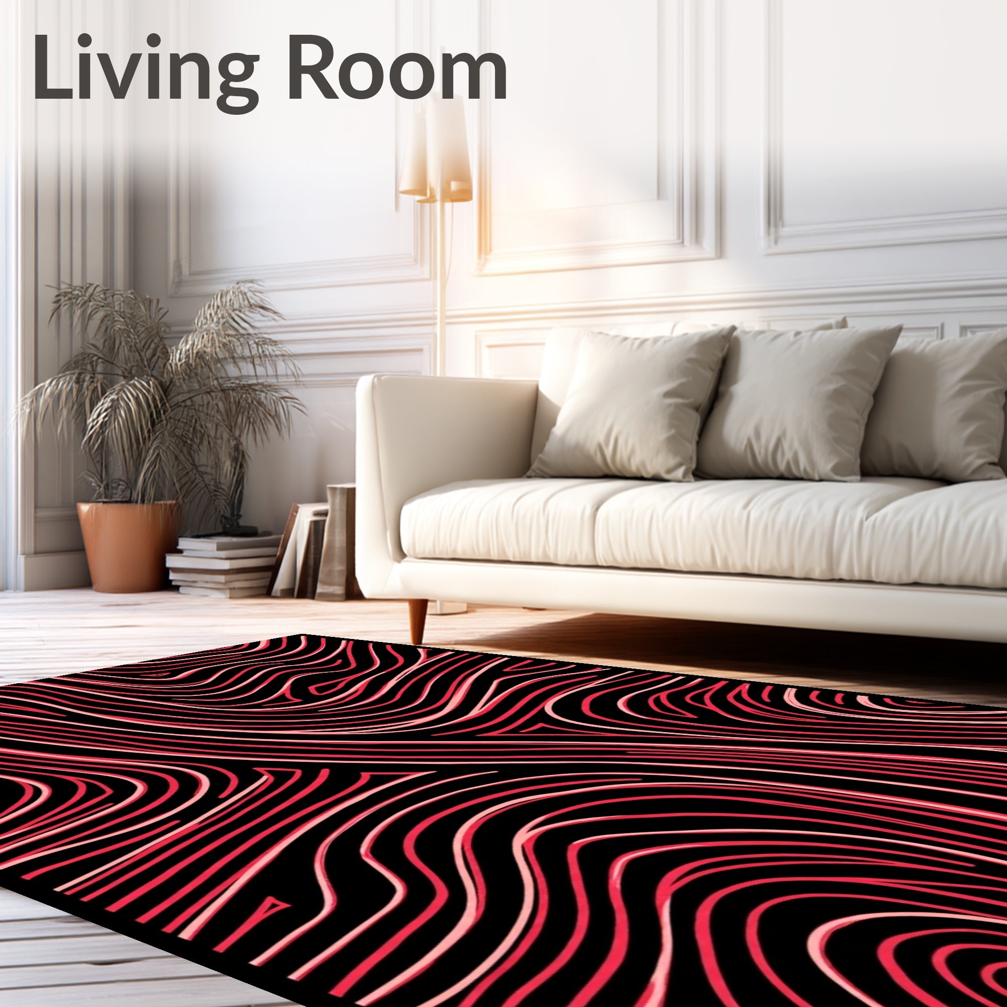 Red and Pink Abstract Groovy Waves Rug