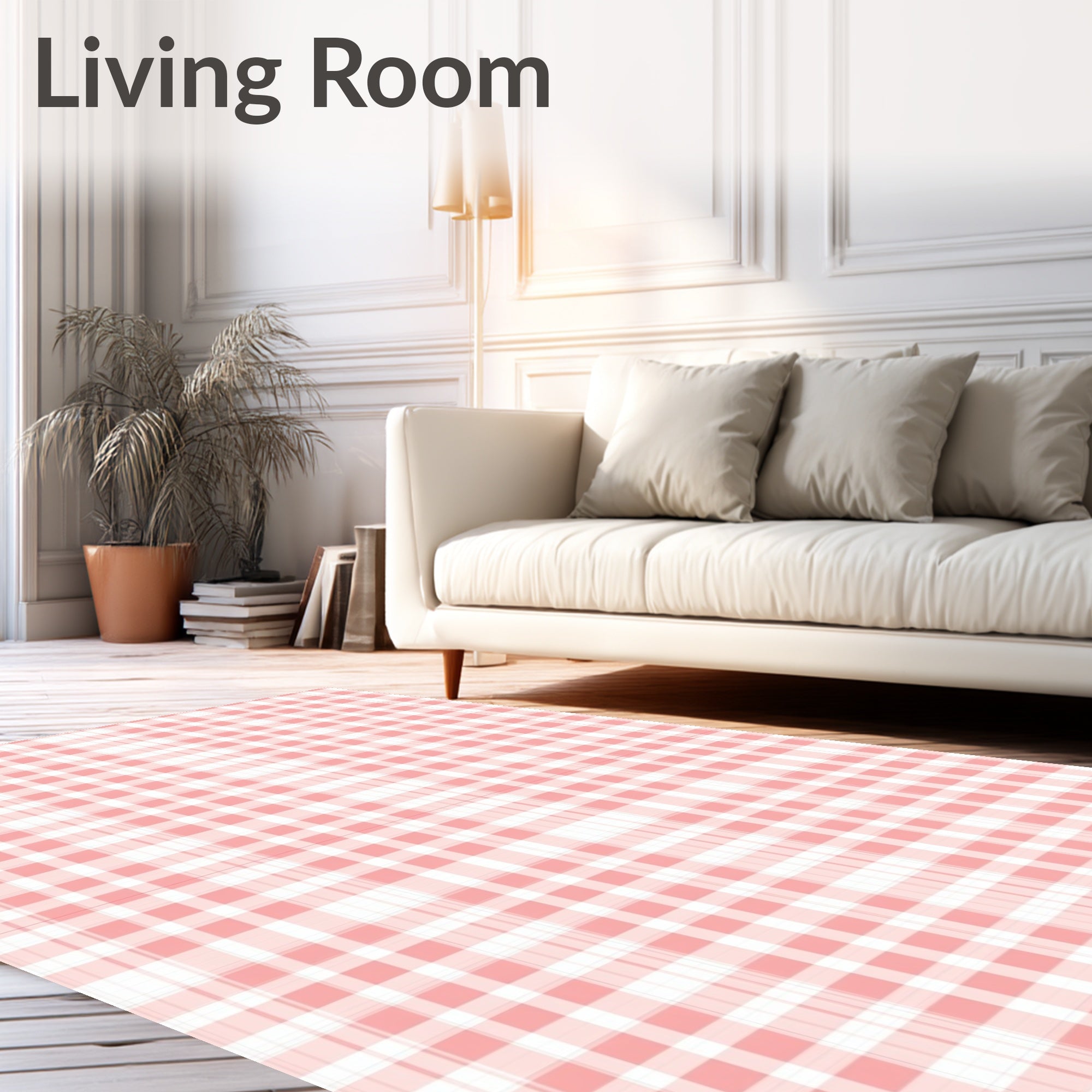 Pink Gingham Plaid Pattern Rug
