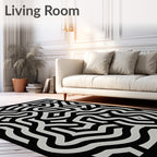 Black White Maze Pattern Rug