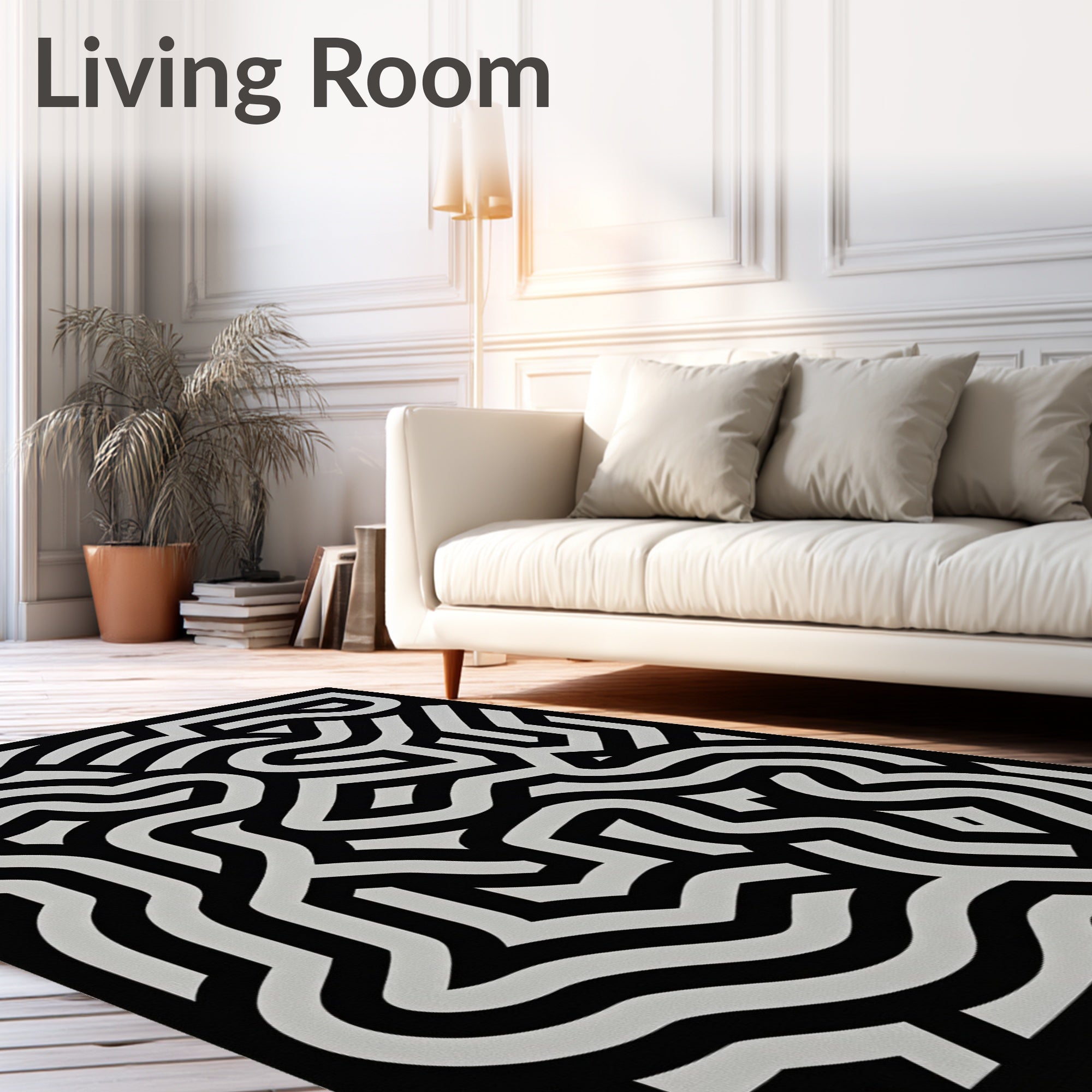 Black White Maze Pattern Rug