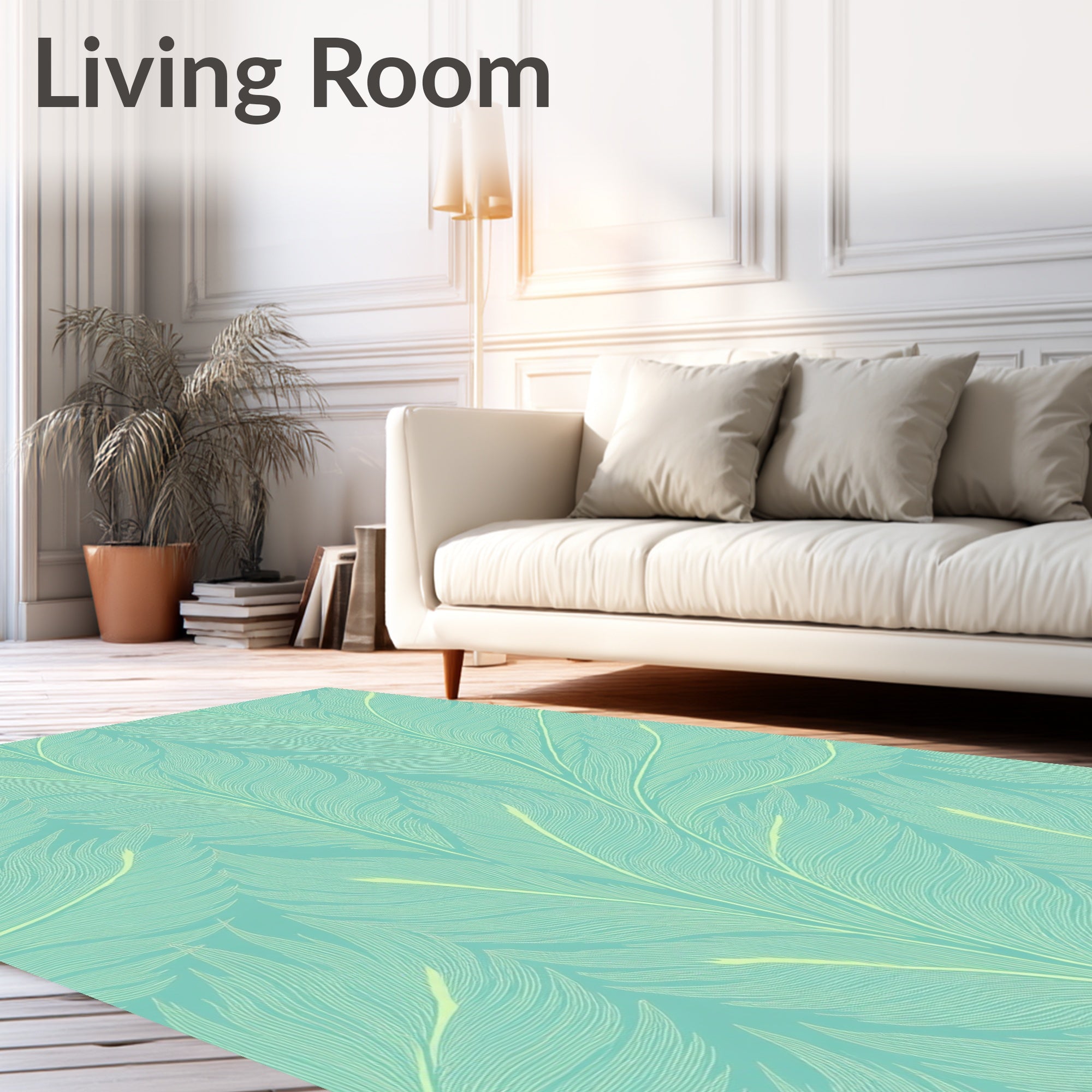 Aqua Feather Pattern Graphic Rug