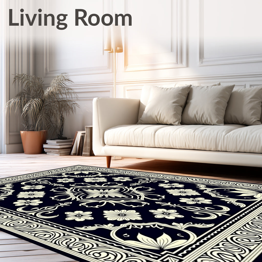 Classic Floral Scroll Border Pattern Rug