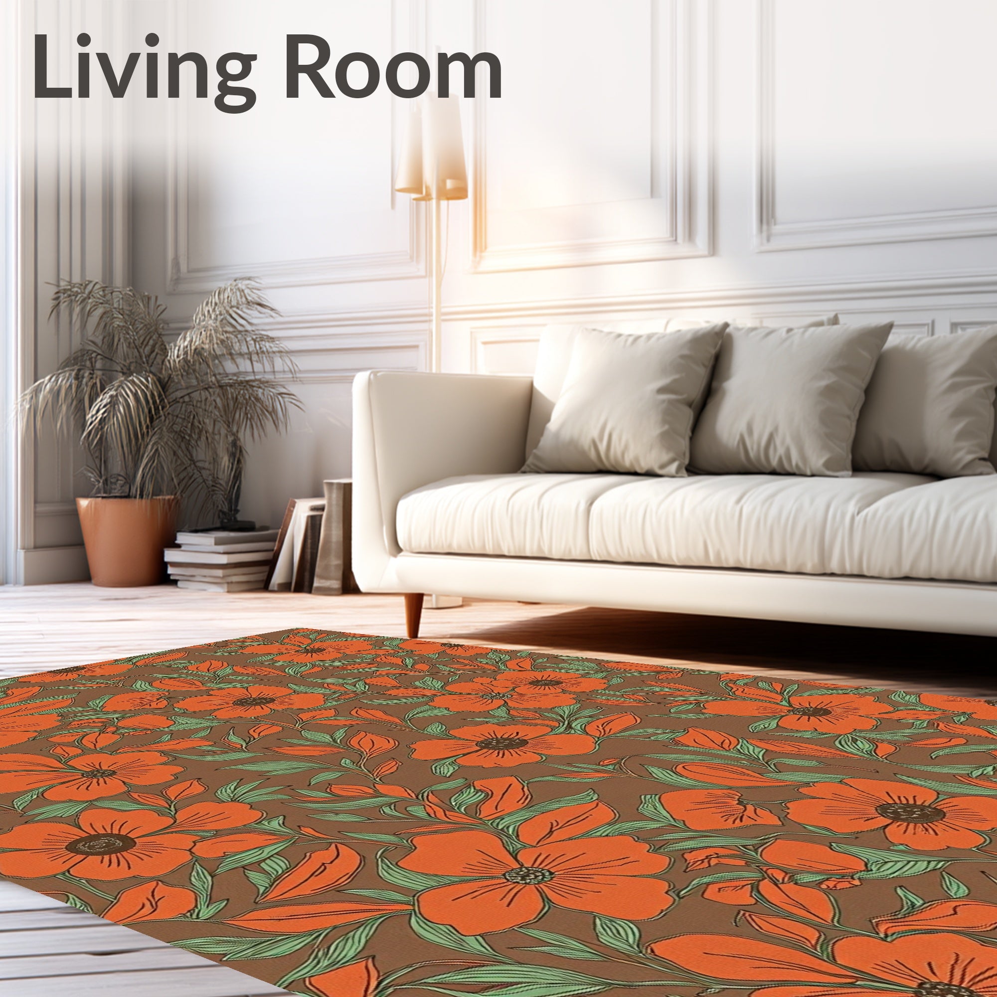 Vintage Orange Floral Pattern Rug