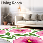 Bright Pink Hibiscus Floral Pattern Rug
