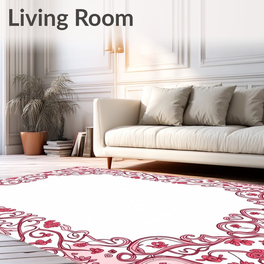 Ornate Floral Scrollwork Pink Pattern Rug
