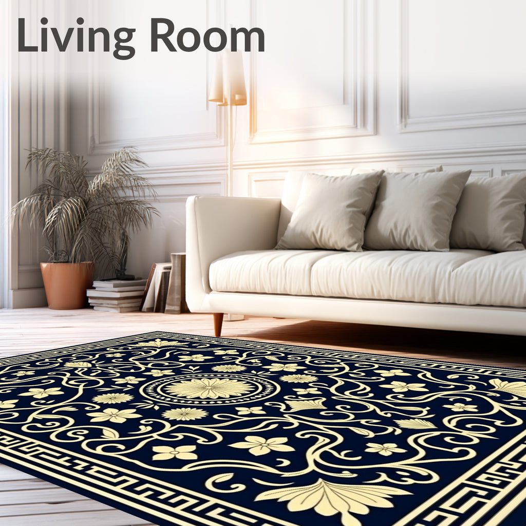 Classic Floral Scroll Border Design Rug