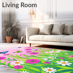 Whimsical Butterfly Floral Meadow Design Rug