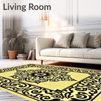 Intricate Black Floral Swirl Medallion Rug