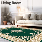 Elegant Green Cream Gold Scroll Rug