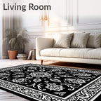 Black White Floral Paisley Border Design Rug