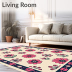 Floral Blossom With Dark Navy Border Rug