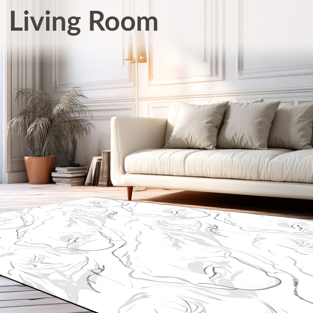 Flowing Abstract White-Gray Swirls Pattern Rug