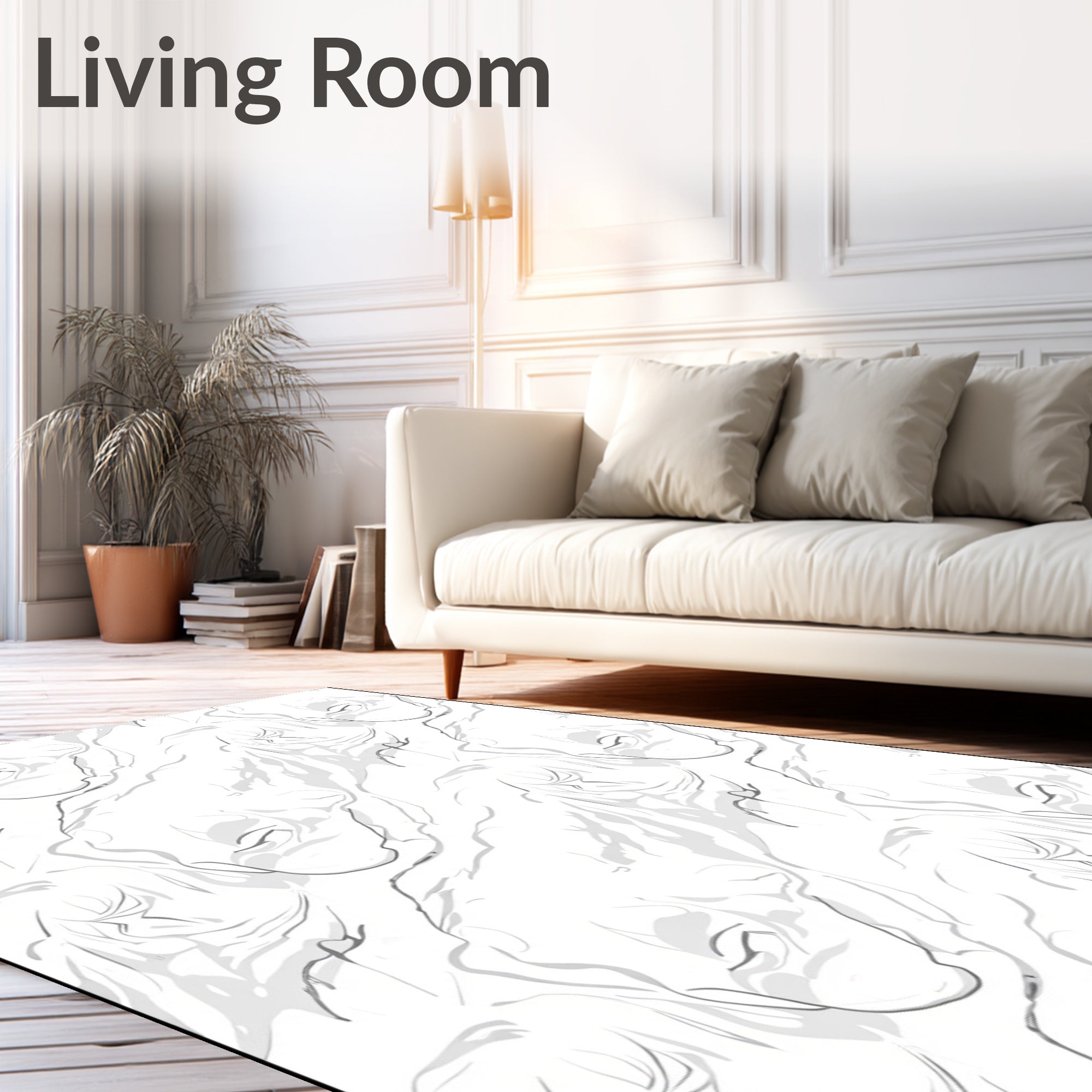 Flowing Abstract White-Gray Swirls Pattern Rug