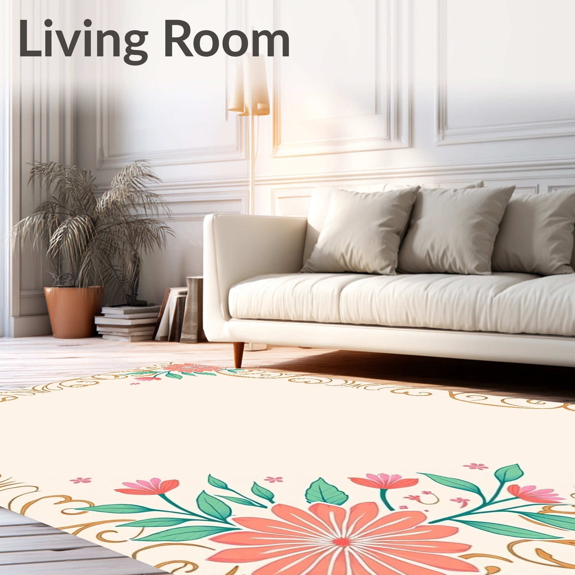 Floral Scrollwork Inspired Vintage Design Rug