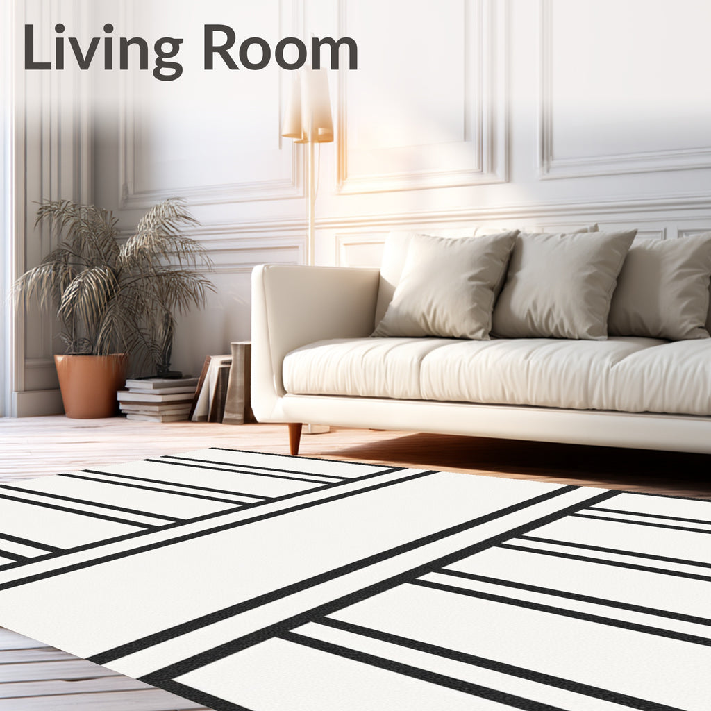 Monochrome Vertical Stripe Geometric Design Rug