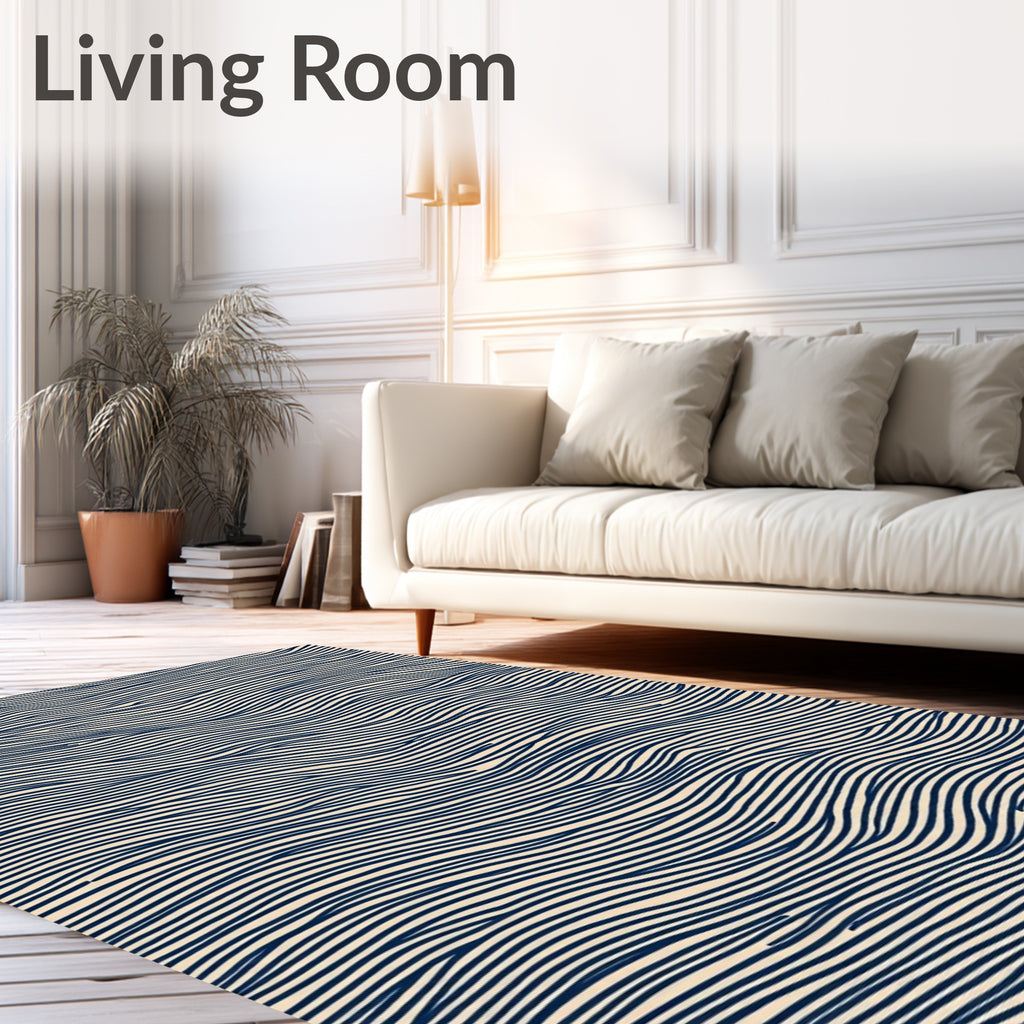 Navy Wavy Lines Pattern Rug