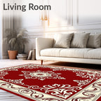 Elegant Red Cream Floral Medallion Rug