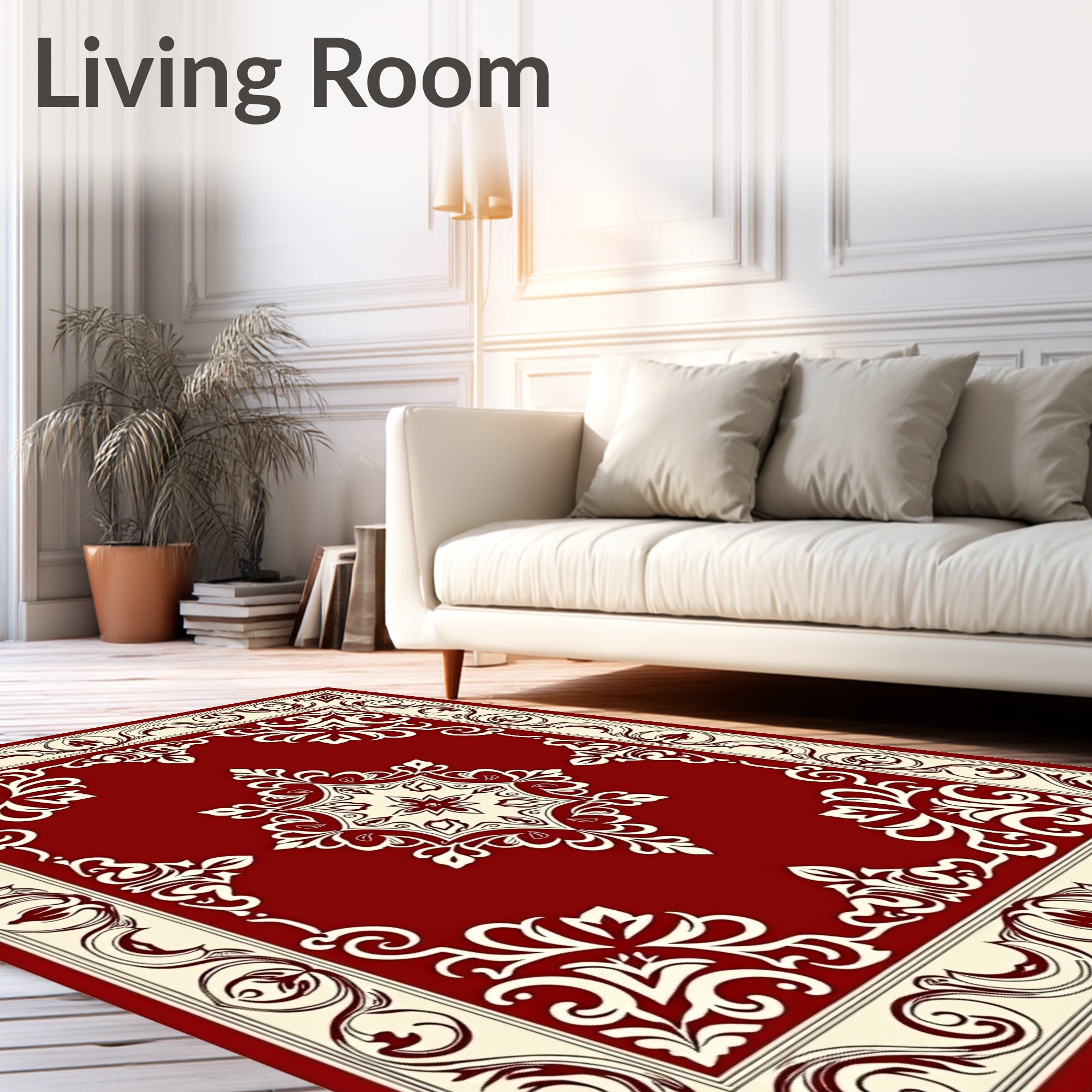Elegant Red Cream Floral Medallion Rug